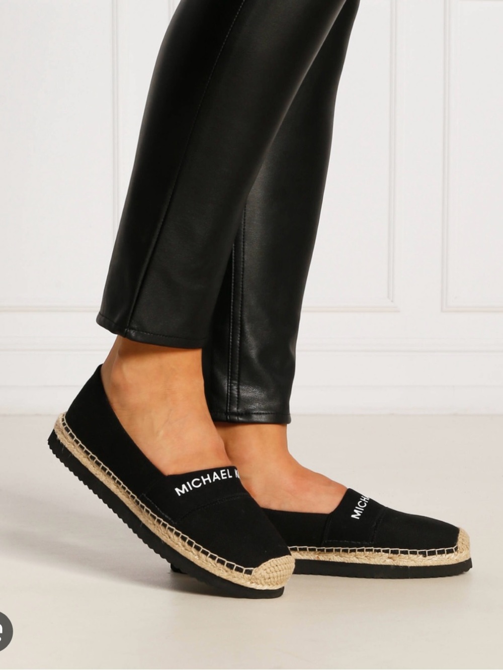 MICHAEL Michael Kors Black Espadrille Slip-Ons with Jute Trim